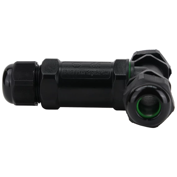 Tömítőszelencés kábeltoldó, T-elágazó 0.5-4 mm2, IP68, PC+PA6.6, 3P, 450VAC, 24A