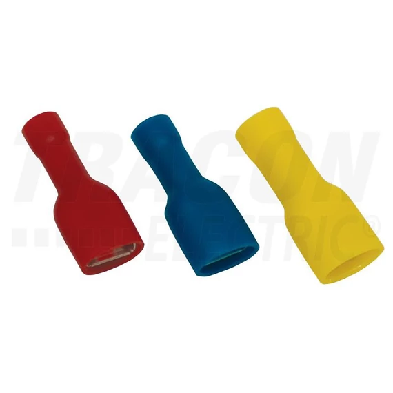 Teljes szigetelésű rátolható csatl. hüvely, sárgaréz, sárga 6mm2, 6,3×0,8 mm